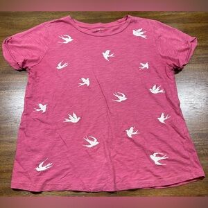 Lucky Brand Size L Pink W/ Embroidered White Bird